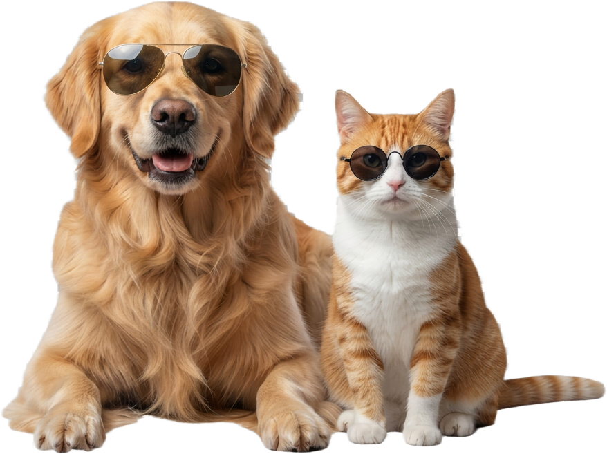 Un golden retriever et un chat côte à côte